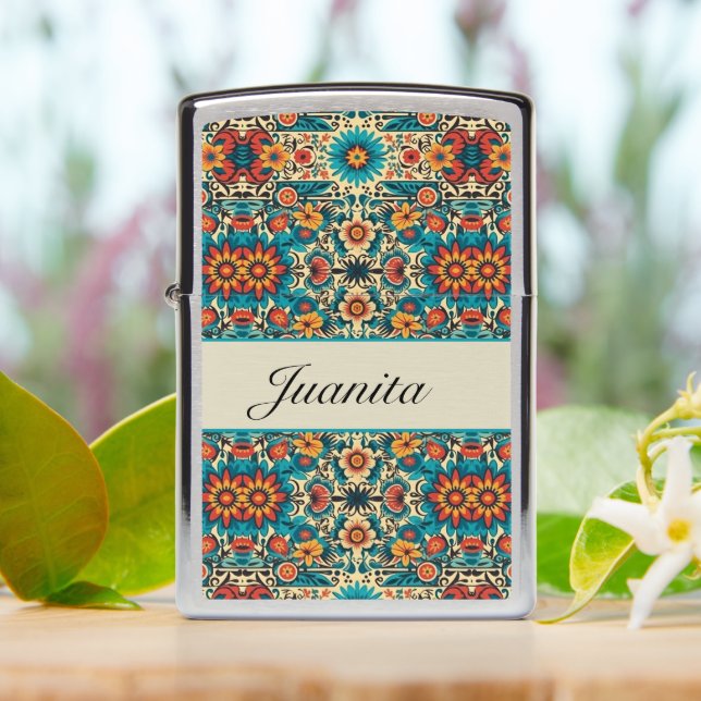 Fiesta Blooms, customizable  Zippo Lighter (On Table)