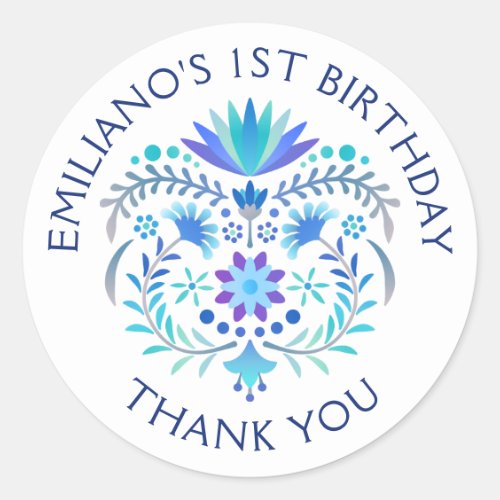 Fiesta Blue Birthday Shower Wedding Classic Round Sticker