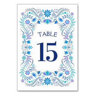 Fiesta Blue Birthday Shower Wedding Table Number