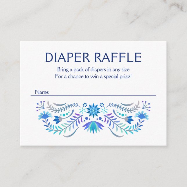 Fiesta Blue Diaper Raffle Baby Shower Enclosure Card (Front)