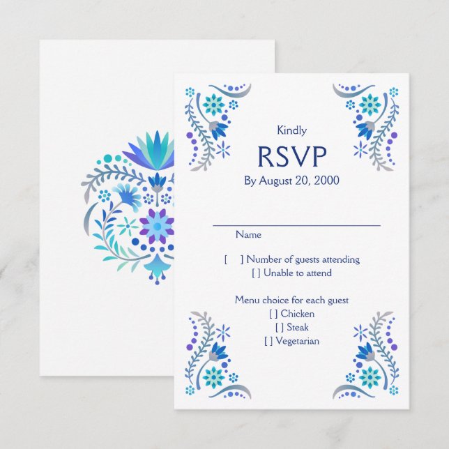 Fiesta Blue Wedding Quinceañera RSVP (Front/Back)