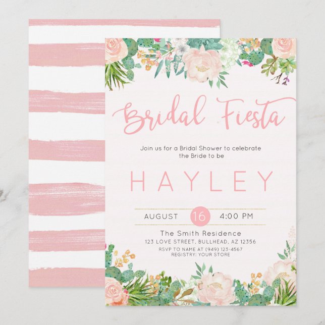 Fiesta Blush Floral Succulent Bridal Shower Invite (Front/Back)