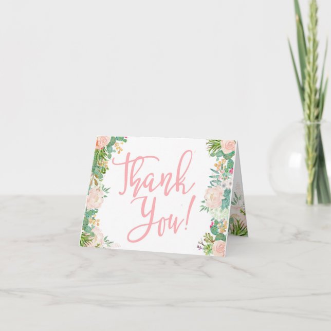Fiesta Blush Floral Succulent Thank You Card (Front)