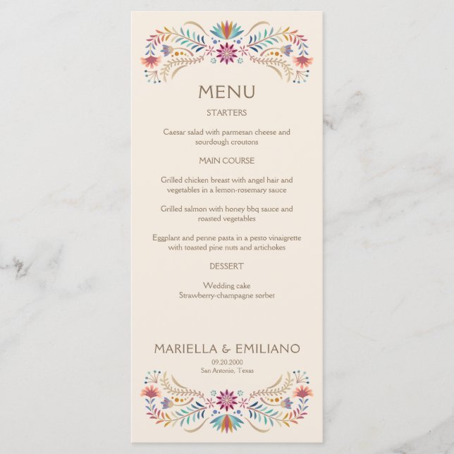 Fiesta Boho Birthday Shower Wedding Menu (Front)