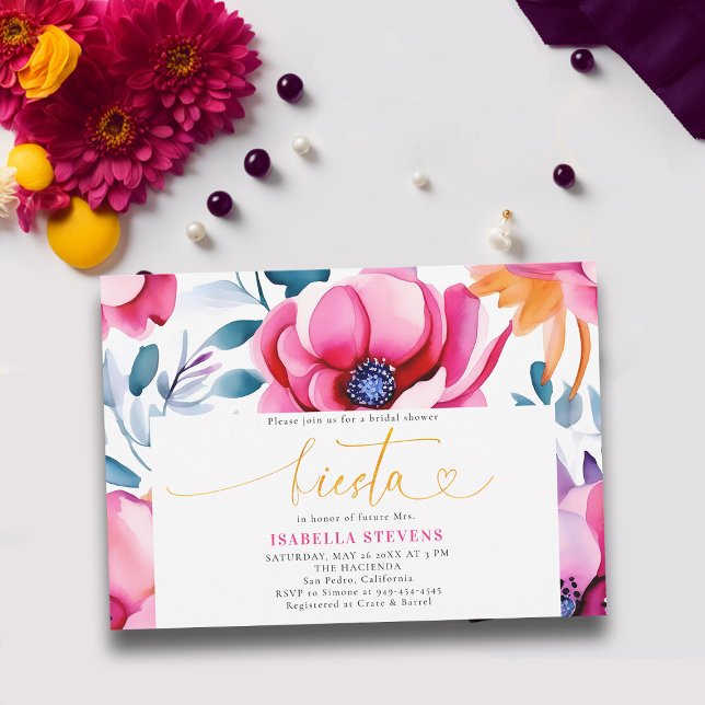 Fiesta Bold Watercolor Floral Rancho Bridal Shower Invitation (fiesta bridal shower invitation bright happy floral watercolor hacienda mexican rancho latina)