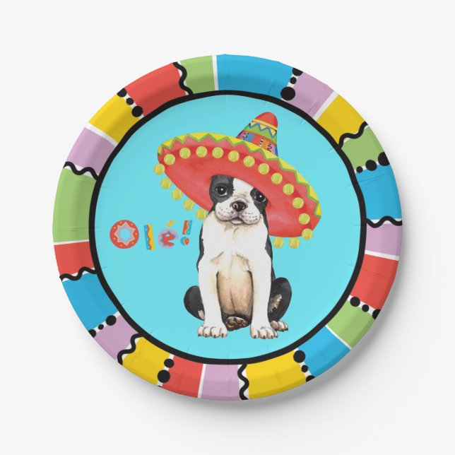 Fiesta Boston Terrier Paper Plates (Front)