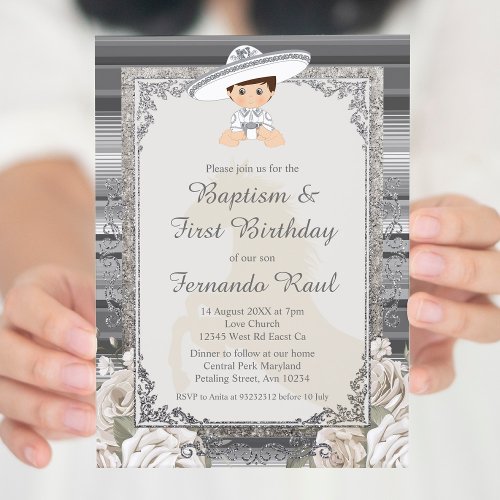  Fiesta Boy Baptism and Birthday Sylver Invitation