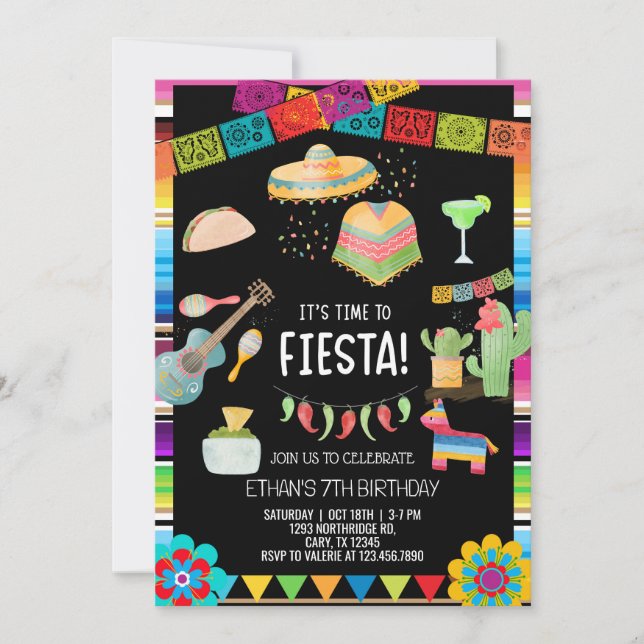 Fiesta boy birthday invitation, boy fiesta any age invitation (Front)