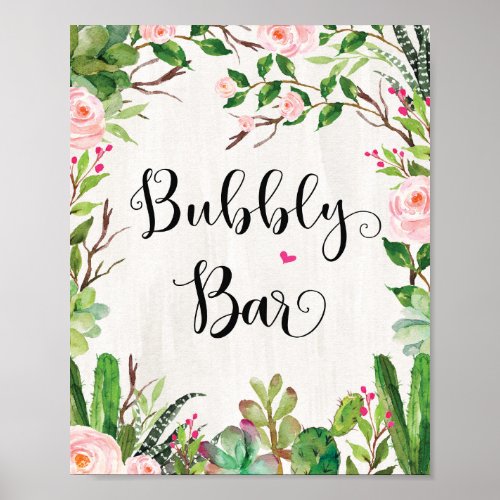 Fiesta Bridal Shower Bubbly Bar Sign Cactus Floral