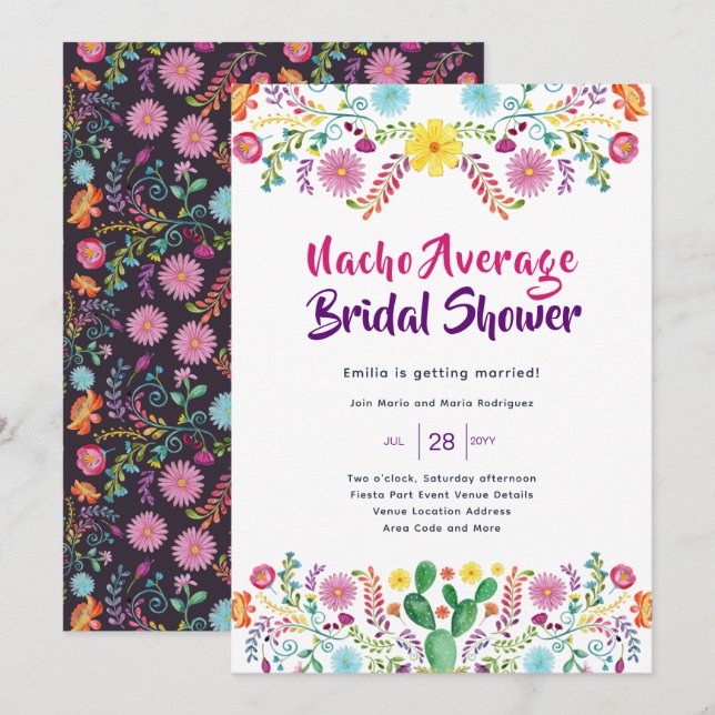 FIESTA Bridal Shower Folkart Floral Invitation (Front/Back)