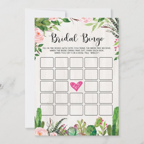 Fiesta Bridal Shower Game Cactus Pink Floral Card