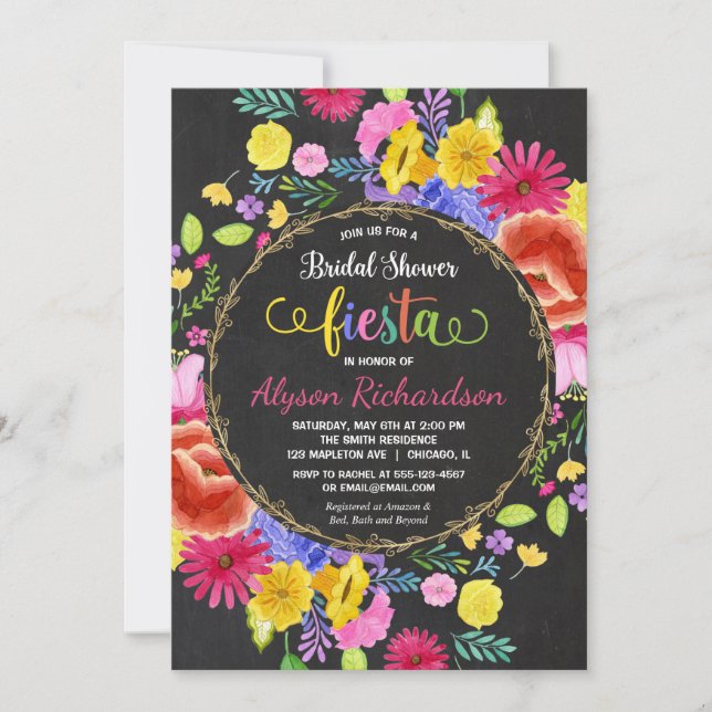 Fiesta bridal shower invitation floral watercolors (Front)