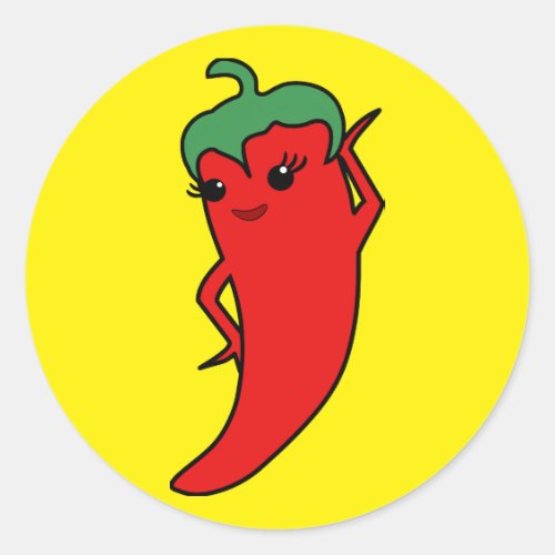Fiesta Bridal Shower Kawaii Red Hot Pepper Diva Classic Round Sticker