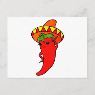 Fiesta Bridal Shower Kawaii Red Hot Pepper Diva Postcard