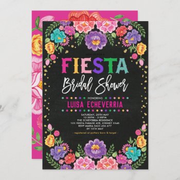 Fiesta Bridal Shower Mexican Flower Chalkboard Invitation by BlueBunnyStudio at Zazzle