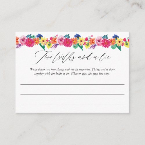Fiesta Bridal Shower Two Truths and a Lie Game Enclosure Card