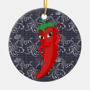 Fiesta Bridal Shower With Red Hot Pepper Diva Ceramic Ornament