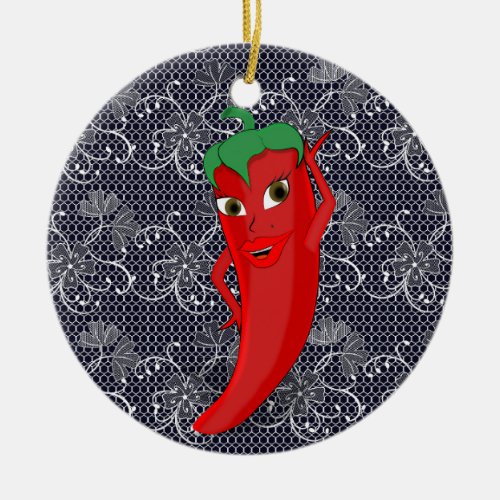 Fiesta Bridal Shower With Red Hot Pepper Diva Ceramic Ornament