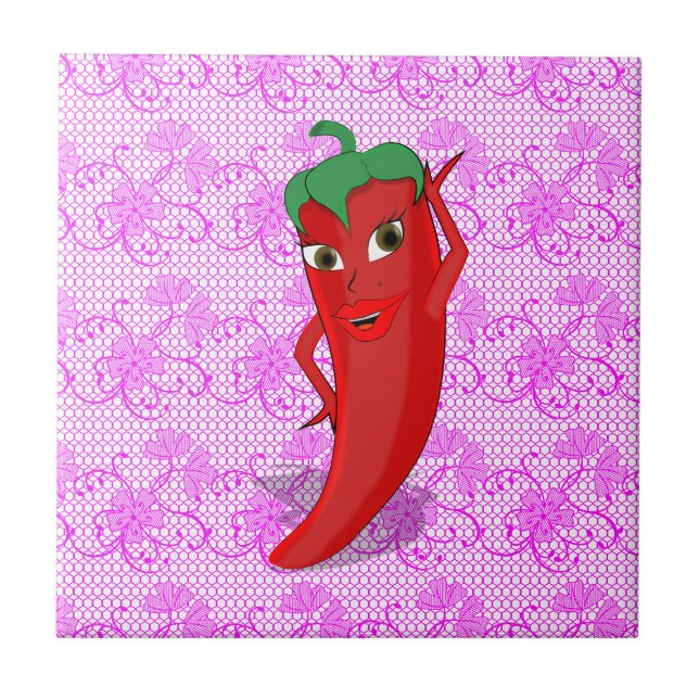 Fiesta Bridal Shower With Red Hot Pepper Diva Ceramic Tile (Front)