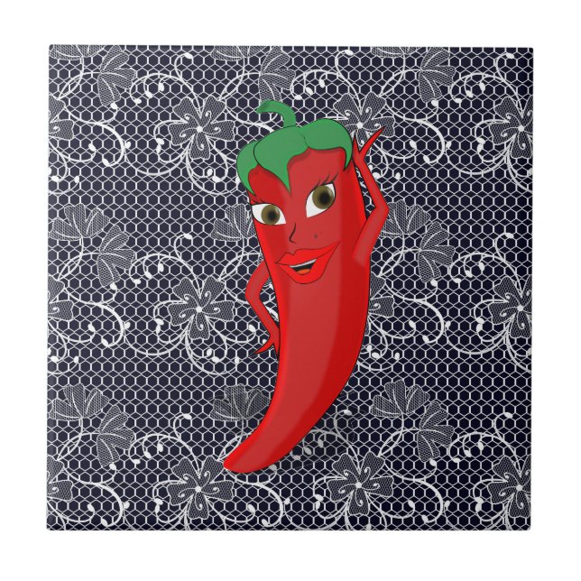 Fiesta Bridal Shower With Red Hot Pepper Diva Ceramic Tile (Front)