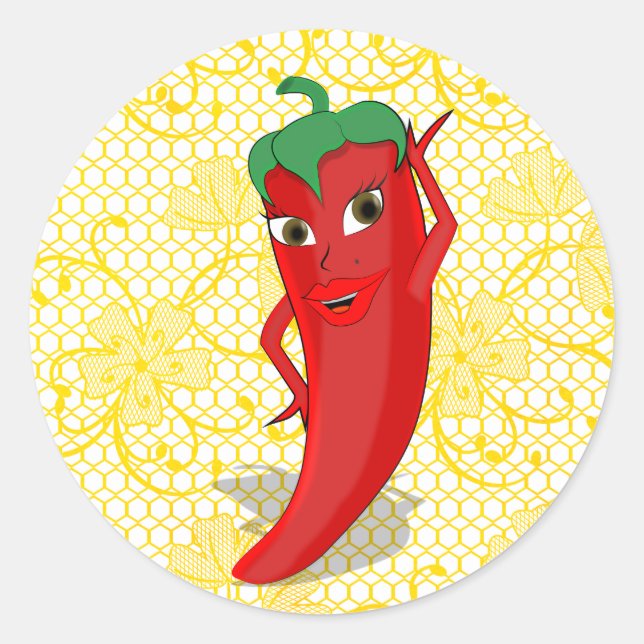 Fiesta Bridal Shower With Red Hot Pepper Diva Classic Round Sticker (Front)