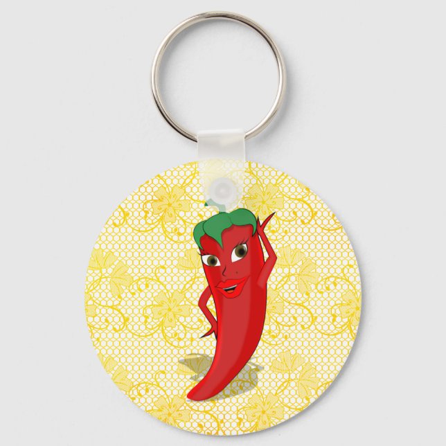 Fiesta Bridal Shower With Red Hot Pepper Diva Keychain (Front)