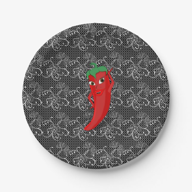 Fiesta Bridal Shower With Red Hot Pepper Diva Paper Plates (Front)
