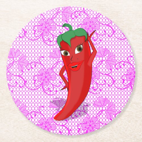 Fiesta Bridal Shower With Red Hot Pepper Diva Round Paper Coaster