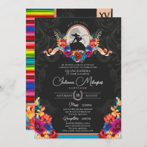 Fiesta Bright Flowers Elegant Charro Quinceanera Invitation