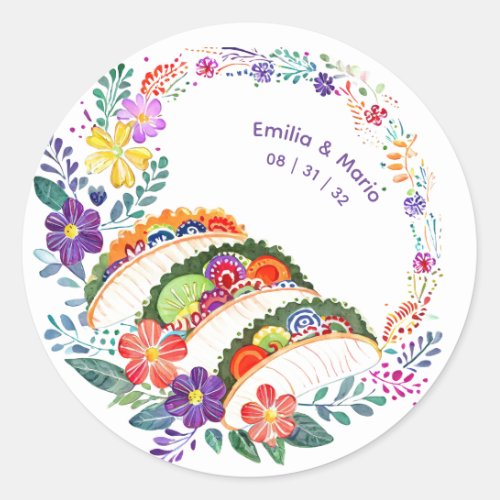 FIESTA Cacti Folkart Flowers Custom Classic Round Sticker
