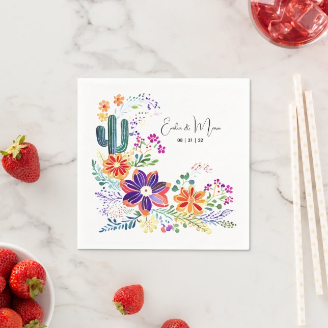 FIESTA Cacti Folkart Flowers Custom Napkins (Insitu)