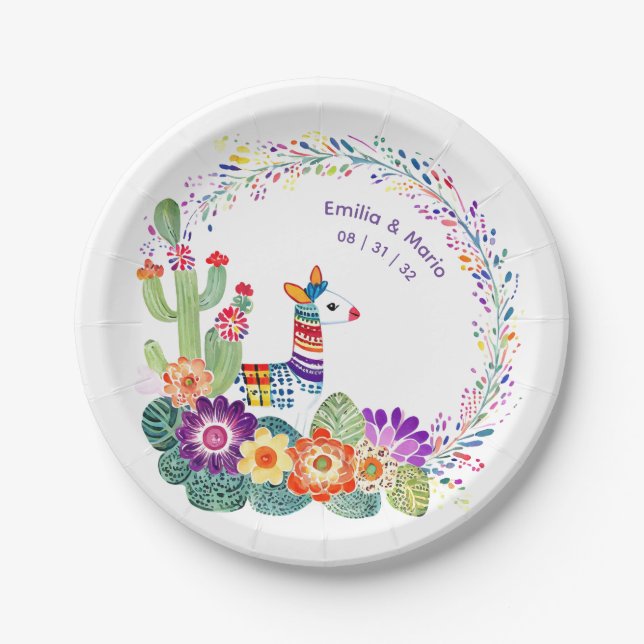 FIESTA Cacti Folkart Flowers Custom Paper Plates (Front)