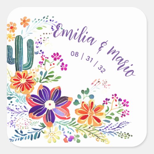 FIESTA Cacti Folkart Flowers Custom Square Sticker