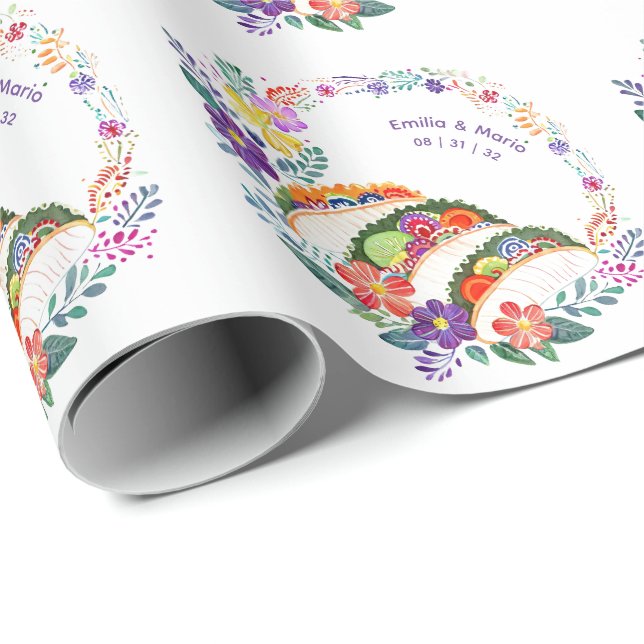 FIESTA Cacti Folkart Flowers Custom Wrapping Paper (Roll Corner)