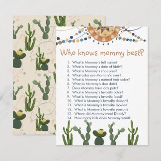 Fiesta cactus baby shower game  enclosure card