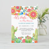 Fiesta Cactus Baby Shower Girl Paper Fan Floral Invitation (Standing Front)