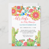 Fiesta Cactus Baby Shower Girl Paper Fan Floral Invitation (Front)