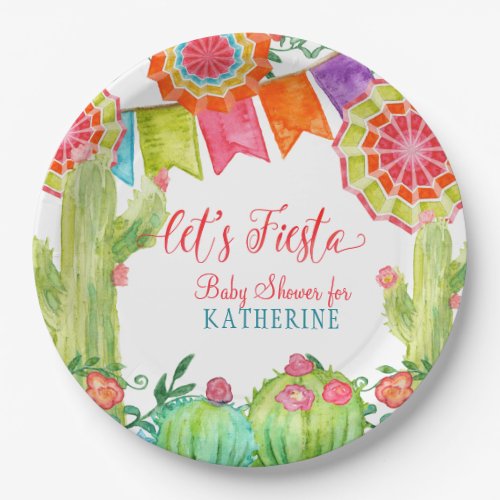 Fiesta Cactus Baby Shower Girl Paper Fan Pennant Paper Plates