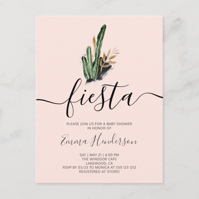 Fiesta Cactus Baby Shower Invitation Postcard (Front)