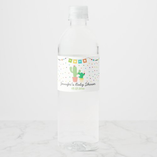 Fiesta Cactus Baby Shower Water Bottle Label