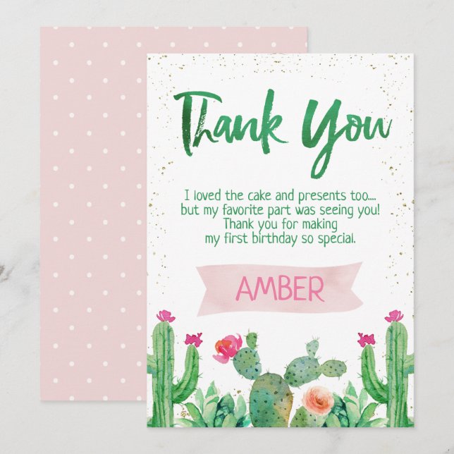 Fiesta Cactus Birthday Thank You  Card (Front/Back)