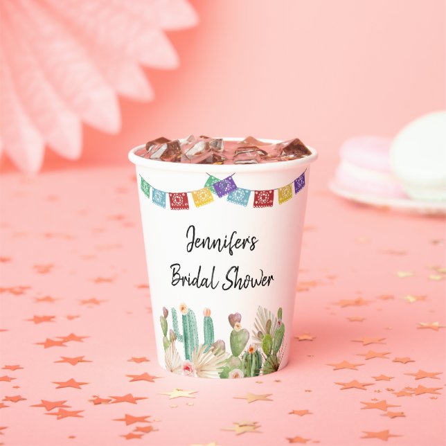 Fiesta Cactus Boho Bridal Shower Paper Cups (Insitu)