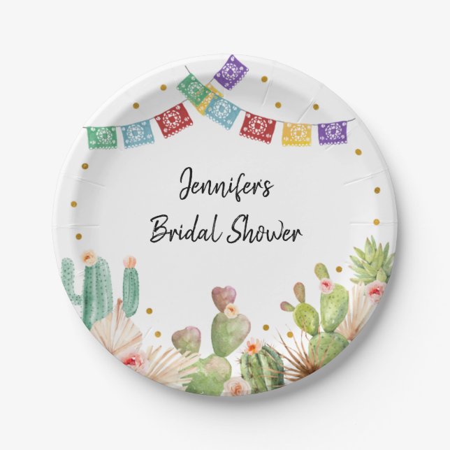 Fiesta Cactus Boho Bridal Shower Paper Plates (Front)