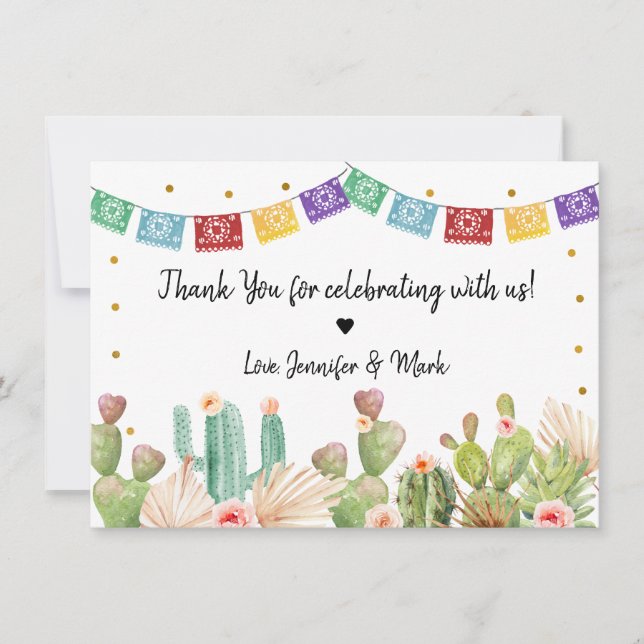 Fiesta Cactus Boho Bridal Shower Thank You Card (Front)