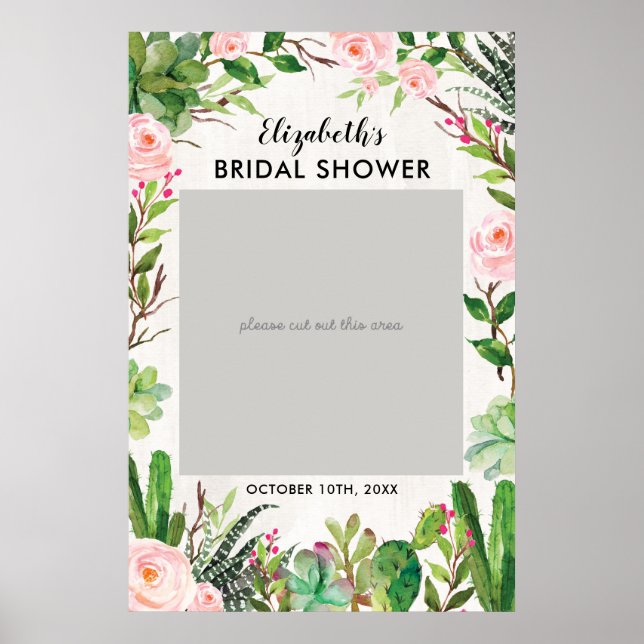 Fiesta Cactus Bridal Shower Photo Booth Frame Poster (Front)