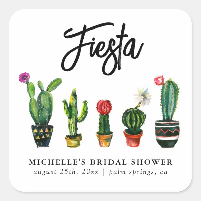 Fiesta Cactus Bridal Shower Square Sticker (Front)