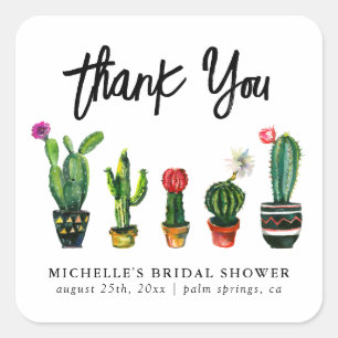 Fiesta Cactus Bridal Shower Square Sticker