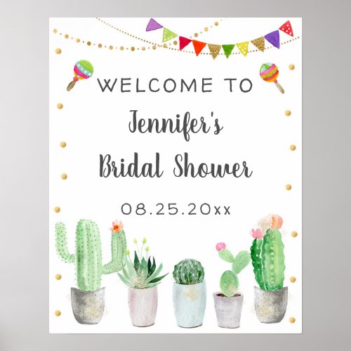 Fiesta Cactus Bridal Shower Welcome Poster