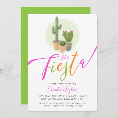 Fiesta Cactus Bright Pink Green Baby Shower Invitation