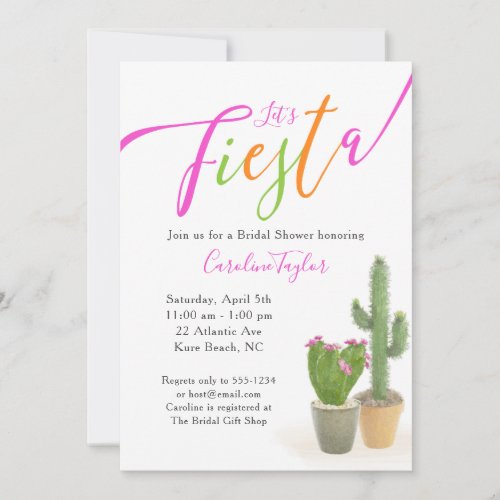 Fiesta Cactus Bright Pink Green Bridal Shower Invitation